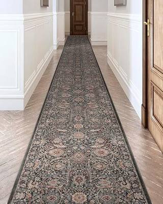 Well Woven Custom Size Hallway Stair Runner - Choose Length - Liana Flatweave No-Pile Floral Grey (27 in x 17 ft) Long Rug