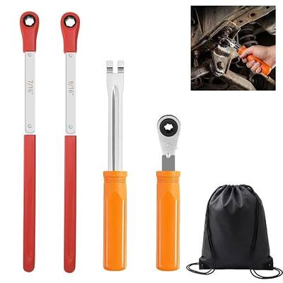 4 Pcs Automatic Slack Adjuster Release Tool Set Includes 7/16", 9/16", 5/16" Double Square Ratcheting Wrench and Fork End Release Tool for Air Brake System Adjustment(Orange)