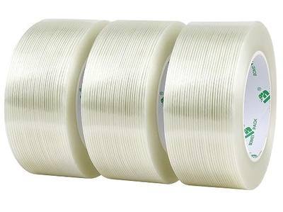 BOMEI PACK 3-Pack Mono Filament Strapping Tape 5.5mil x 2Inch x 50yds Heavy Duty Transparent Reinforced Fiberglass Tape