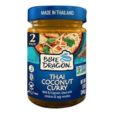 Blue Dragon Thai Coconut Curry Sauce - 12oz Jar (Pack of 2) - Mild & Fragrant Blend of Coconut, Shallot & Galangal for Classic Thai-Style Curry Noodle Dish - Vegan & Gluten Free, No Artificial Flavors