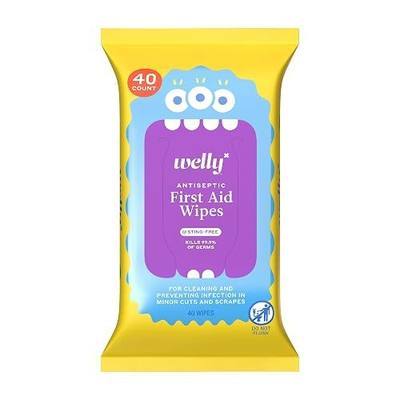 Welly First Aid Antiseptic Wipes 40ct | Sting-Free BZK Wipes for Cleaning Minor Cuts and Scrapes | 40 Count Pack