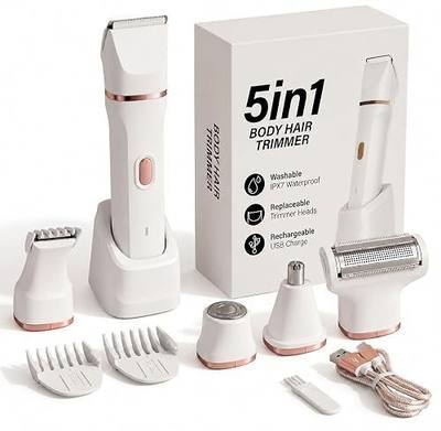 Nose Hair Trimmer for Women & Electric Razors for Women – 5-in-1 Waterproof Bikini Shaver, Cordless Electric Shaver with Ceramic Blades, USB-C Rechargeable Painless Hair Removal Kit