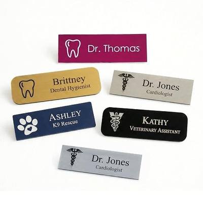 Engraved Personalized Employee Name Tag Badge - Pin or Magnet Attachment - with Medical, Nurse, Veterinary, Dental Logo - 1”x3” Durable IP Acrylic, Professional, Made in The USA