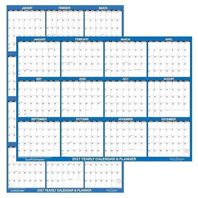 24" x 36" SwiftGlimpse 2027 Wall Calendar Erasable Large Wet & Dry Erase Laminated 12 Month Annual Yearly Wall Planner, Reversible, Horizontal/Vertical, Dark Blue