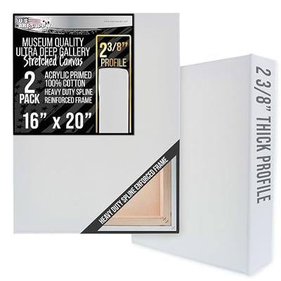 U.S. Art Supply Stretched Canvas for Painting 16" x 20" Museum 2-3/8" Extra Deep Profile, 17oz Acrylic Gesso Triple Primed, Gallery-Style (2 Pack), 100% Cotton, Art Canvases for Painting, Epoxy Resin