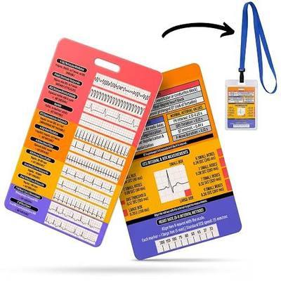 EKG Rhythm Interpretation Badge Card - Rhythm Strips & Shockable Guide | Dual Sided Interval Values & R to R Rate Scale for Nursing Telemetry Students | Included Lanyard Badge Holder | 3.54” x 5.12”
