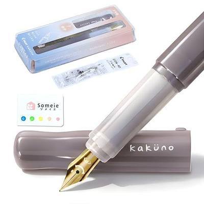 Fountain Pen Set, Kakuno Fine Fountain Pen Madoromi Color Series Brown (PFKA-1MDBNF), CON-40 Screw-Type Converter, 6-Color Sticky Notes, for Beginners, Hand Lettering, Made in Japan