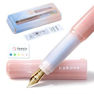 Fountain Pen Set, Kakuno Fine Fountain Pen Madoromi Color Series Pink (PFKA-1MDPF), CON-40 Screw-Type Converter, 6-Color Sticky Notes, for Beginners, Hand Lettering, Made in Japan