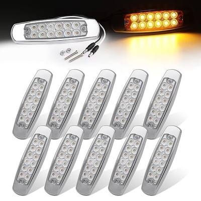10 Pcs Clear Lens Amber LED Side Marker Lights with 2-Wire Plug 12LED Waterproof Clearance Fender Lamp for Trailer Truck RV SUV Surface Mount with Screws 12V DC