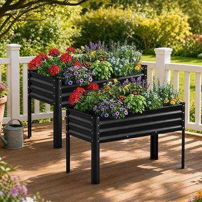 COMHOMA 2 Pack Raised Garden Bed with Legs 4x2x2.5ft,Large Elevated Galvanized Metal Planter Box with Drainage Holes,Outdoor Growing Kit with Gloves Tools for Backyard Patio Lawn,Black
