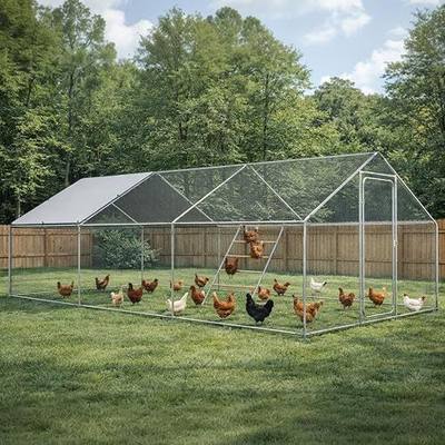 COMHOMA 19.7×10×6.6FT Large Metal Chicken Coop with Roosting Perch | Galvanized Steel Outdoor Cage with Waterproof Roof & Lockable Soor. Walk-in Poultry Run,Ideal for Hens, Ducks, and Rabbits