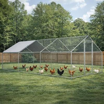 COMHOMA 19.7x10x6.6FT Large Metal Chicken Coop Walk-in Poultry Run | Galvanized Steel Outdoor Cage with Waterproof Roof & Lockable Soor. Ideal for Hens, Ducks, and Rabbits