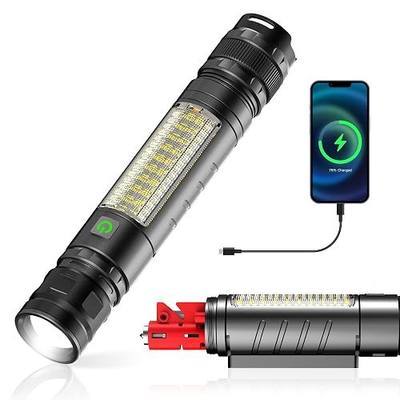 Car Emergency Safety Flashlight kit Window Breaker Seatbelt Cutter | 1300LM zoomable flashlight, magnetic COB light, 5000mAh power bank. IPX6 waterproof, car repair & camping. Ideal driver gift