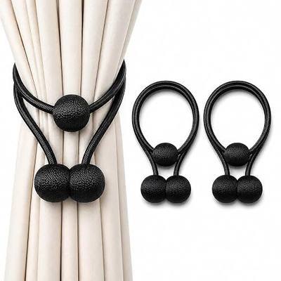 Black Summit Magnetic Curtain Tiebacks – No Drill Curtain Holdbacks with Strong Magnets – Modern Curtain Tie Backs for Drapes & Sheer Curtains – Easy Wrap Magnetic Curtain Holders