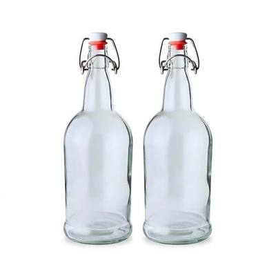 FastRack Swing Top Glass Bottles 33 oz – Pack of 2 | Clear Flip Top Glass Bottles with Airtight Lids | Resealable Swingtop Fermentation Bottles for Kombucha, Beer, Mead, Soda & Water