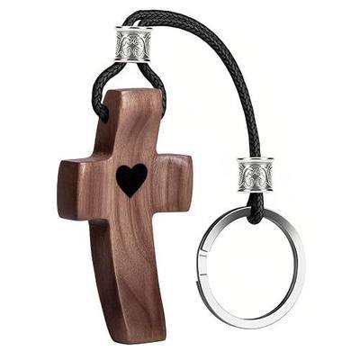 Gift for Women Keychain, Handmade Cross Key Chain Bulk, Walnut Wood | Christian Cross Keychain, Graduation Birthday Gifts, Faith Based Gift Bible Accessories