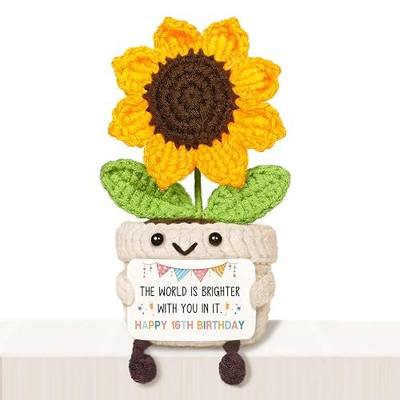 AceThrills 16th Birthday Gifts for Girls Boys - Handmade Crochet Sunflower Gift for Sweet 16th Birthday Decorations, Sixteen Bday Decors for Daughter Son Grandchildren Friends Sister