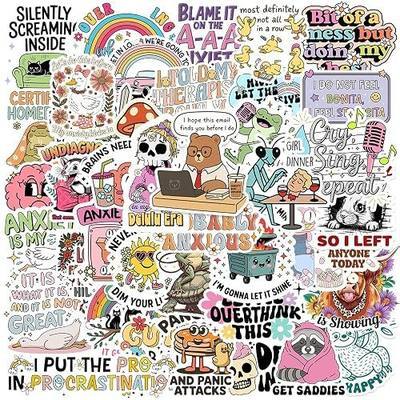 100PCS Funny Mental Health Stickers,Emotional Support Therapy Waterproof Stickers for Water Bottle Phone Laptop
