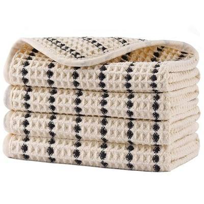 POLYTE 430 GSM Microfiber Lint Free Washcloth Face Towel, 13 x 13 in, 4 Pack (Waffle Weave)