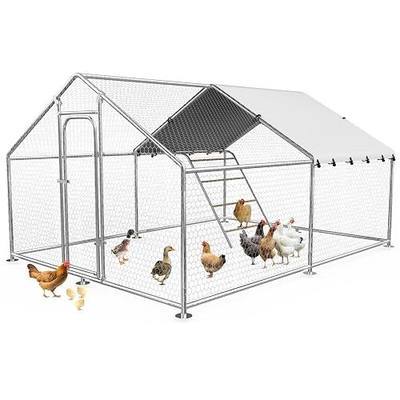 10 x 13.2 x 6.4 FT Metal Chicken Coop, Chicken Run with Cover | Walk-in Chicken Coop, Waterproof Cover, Side Hardware Cloth, Roosting Perch, reinforced frame, Backyard & Farm Use
