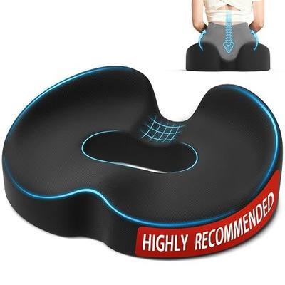 TushGuard Memory Foam Donut Pillow Seat Cushion with Raised Rear, Black | 7.5-Inch U-Shaped Opening Helps Reduce Tailbone Pressure; Washable Mesh Cover And Non-Slip Base Fit Office And Car Seats