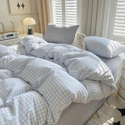 LifeTB Blue Gingham Duvet Cover Twin XL 100% Washed Cotton Grid Duvet Cover Blue White Plaid Checkered Comforter Cover 3 Pieces Farmhouse Bedding Set Breathable Comforter Cover with Zipper Closure