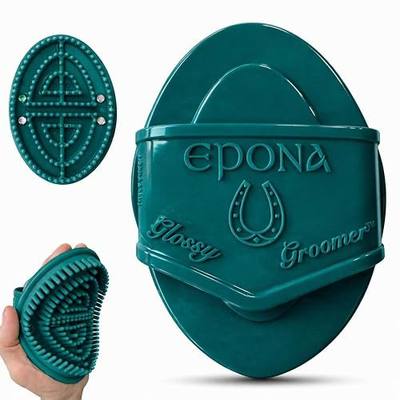 Epona Deep Teal Flexible Glossy Curry Comb for Horses – Soft, Ergonomic Grooming Brush with Flexible Tines for Deep Cleaning, Massage & Shedding Care (Deep Teal)