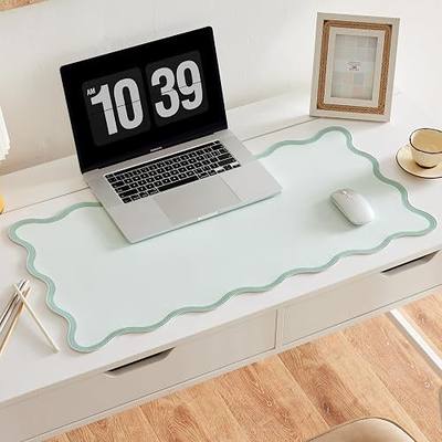 Scalloped Desk Mat, 31.5" x 15.7", PU Leather, Waterproof Anti-Slip, Cute Aesthetic Desk Pad for Office/Home/Game/Vanity (Sage, 31.5" x 15.7")