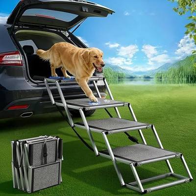 Dog Stairs for Large Dogs, ππ'' ππ±ππ«π ππ’ππ Foldable Dog Ramp for Car, SUV & Truck, Non-Slip DogSteps for High Beds, 4-Step Aluminum Frame, Supports up to 250 lbs