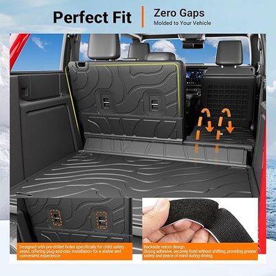 powoq 4 Door Cargo Mat Compatible with 2021-2026 Ford Bronco Trunk Mat Cargo Liner TPE Trunk Liner Back Seat Protector Replacement for 2021-2026 Ford Bronco Accessories