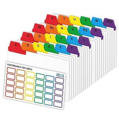 Chell 3"x5" Index Card Dividers, A-Z Tabbed, with Blank Stickers, 1 Set | Bright Colors, Heavyweight, Made of 110 lb. Cover Weight Paper, Alphabetical, Blank Stickers
