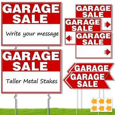 7 Pcs Garage Sale Signs with Stakes, 5 Garage Sale Signs 17 x 13 Inch and 2 Arrow Yard Signs 17 x 6 Inch, Waterproof Double Sided Corrugated Board with Arrows Stickers for Outdoor Sales Event