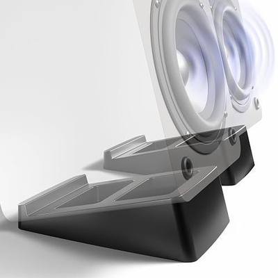 VIVO Small 4 x 6 inch Desktop Speaker Stands, Desk Studio Wedge with 15° Tilt Design, Audio Stand Riser for Bookshelf Speakers, Anti-Vibration, Set of Two, Black, STAND-SP2A-S
