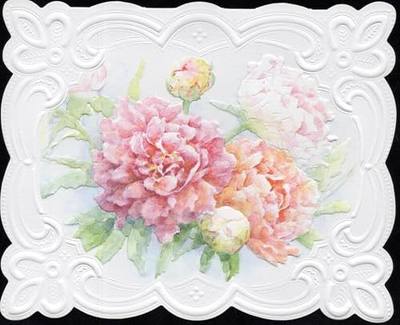 Poster Foundry Peony Boxed Note Cards by Carol Wilson. 10 embossed 4x5 Die-Cut Notecards and Matching Envelopes in Decorative Gift Box with Magnetic Flap. NCP2349