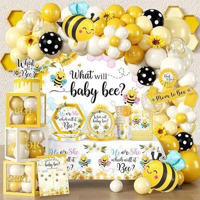 What Will Baby Bee Gender Reveal Decorations,Serves 25 Guests | All-in-One Party Set,No-DIY,Thick Plates,Cupcake Toppers,Easy Setup for Bee Themed Party,Reveal Game Moment