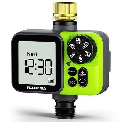 Sprinkler Timer, Brass Inlet Programmable Watering Timer for Garden Hose Fits 3/4” US Faucet, Outdoor Soaker Hose Timer w/Rain Delay/Manual/Automatic Watering, Drip Irrigation for Lawn Yard