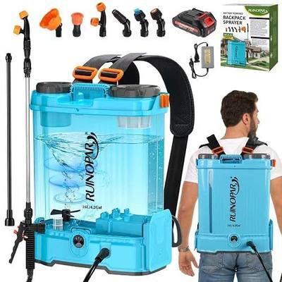 4 Gallon Battery Powered Backpack Sprayer with Auto-Mixing, Compatible with Makita 18V Battery, 21V 2.6Ah Battery, 2 Spray Wands (Stainless & Fiberglass), 100 PSI Garden Sprayer for Lawn Care