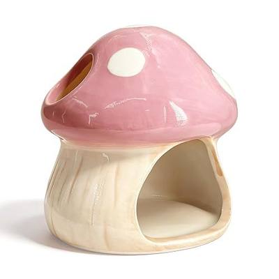 Betta Fish Tank Accessories, 4.33'' × 4.33'' Ceramic Mushroom House Aquarium Decor - Cute Pink Hideout Cave Ornament for Small Fish, Shrimp, Goldfish, Hamsters & Reptiles (Pink)