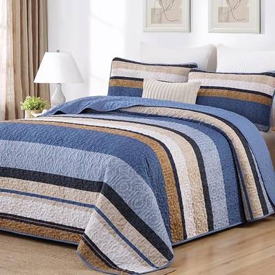 Dobuyly Blue Full Quilt Set, Boho Bedspread Full Size, Striped Bedding Sets 3 Pieces, Lightweight Soft Coverlet Bed Sets with 2 Pillow Shams 78"x90"
