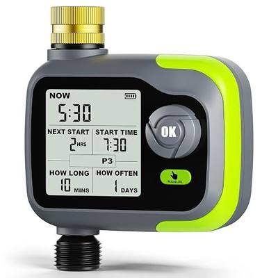 Sprinkler Timer, Watering Timer Brass Inlet for Garden Hose, Programmable Hose Timers w/Rain Delay, Outdoor Soaker Auto& Manual Drip Irrigation Controller System for Lawn Yard Greenhouse