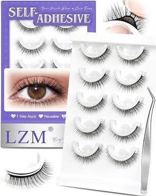 Self Adhesive Eyelashes, No Glue Eyelashes Press On Lashes 10mm L08 | Pre Glued Wispy False Lashes with Replacement Strips & Tweezers, Natural Look Glueless Lashes for Daily Wear, Wedding Makeup