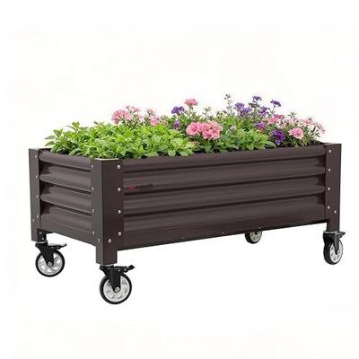Anleolife Low-Profile Elevated Raised Garden Bed, CaféBronze | Wide 47x24in Growing Surface, 13in Planting Depth, 600-Lb Reinforced Frame and Four Lockable Casters for Patio Use