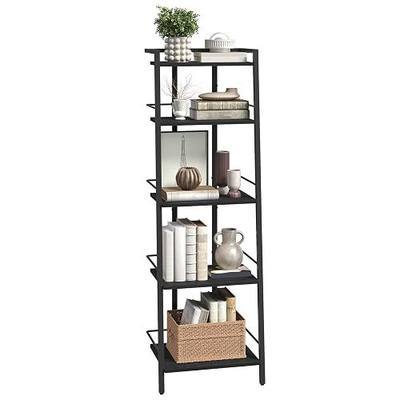 MAHANCRIS 5-Tier Book Shelf, Ladder Shelf, Bookcase, Ladder Shelving Unit | Freestanding Storage Rack with Side Rails for Living Room, Bedroom, Home Office, Kitchen Black LSBK3501