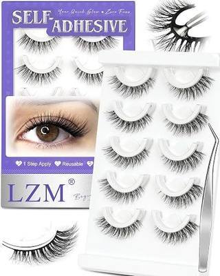 Self Adhesive Eyelashes, No Glue Eyelashes Press On Lashes 12mm 6D28 | Pre Glued Wispy False Lashes with Replacement Strips & Tweezers, Natural Look Glueless Lashes for Daily Wear, Wedding Makeup