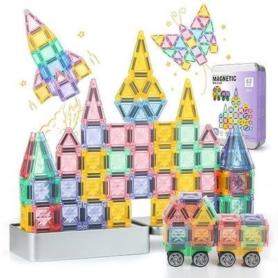 GAGAKU Mini Magnetic Tiles- 62 PCS Travel Magnetic Tile with Portable Storage Box Magnetic Blocks for Kids 3 4 5 6+ Portable Preschool STEM Educational Construction Sensory Gift Toys