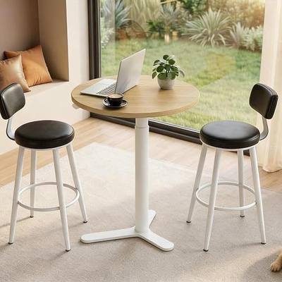 FLEXISPOT Gas Spring Lift Sit-to-Stand Table,20" Round Bar Table | With One-Touch Lift,Height 25.8"–41.3",19.7" High-Top Pub Table for Balcony, Kitchen, Apartment & Small Spaces,Light Oak