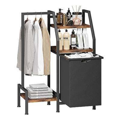 Laundry Hamper with Hanging Rack and 3 Shelves, Large Laundry Storage Basket, 3-in-1 Vertical Laundry Sorter, Laundry Room Organizer Storage for Small Spaces