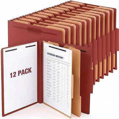 12 Pack Classification Folders with 2 Dividers & Prong Fasteners, Heavy Duty 3.5" Expandable Plastic File Folders, Letter Size Organizer for Teacher, Office, School, Medical Records(Dark Red)