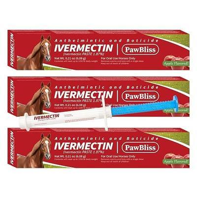 Ivermectin Horse Paste 1.87% – Single Tube 6.08g (3-Pack), Apple Flavored Oral Dewormer for Horses – Treats Horses Up to 1250 lbs – Weight Calibrated Equine Paste for Routine Horse Care