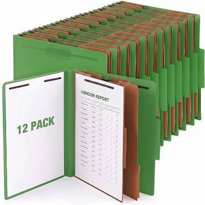 12 Pack Classification Folders with 2 Dividers & Prong Fasteners, Heavy Duty 3.5" Expandable Plastic File Folders, Letter Size Organizer for Teacher, Office, School, Medical Records(Green)